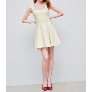 Cider Woven Square Neck Ruffle Hem Mini Dress Size XXS Ivory White Seamed NEW